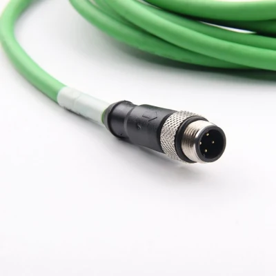 Industrielle anpassbare Kabelkonfektion, RJ45 8p8c kodierter Stecker auf M12 4p Stecker, rundes elektrisches Zubehör